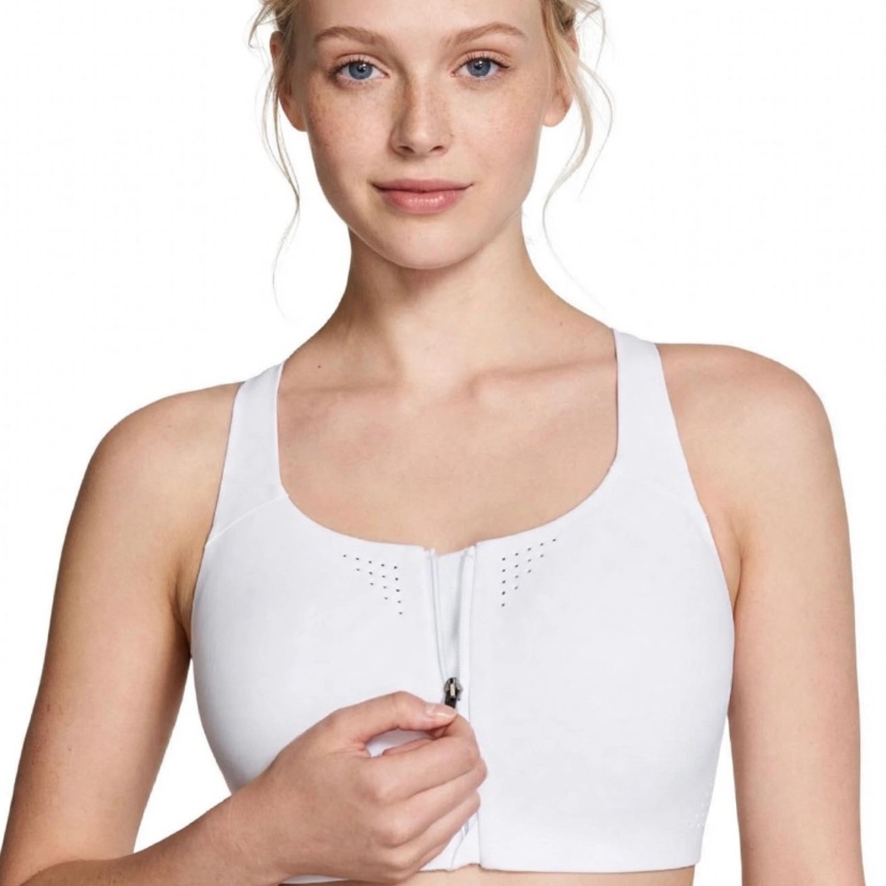 Victoria's Secret White Front-Zip Performance Sports Bra 32DDD